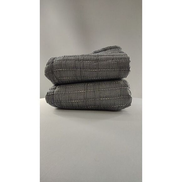 Quince Organic Cotton Channel Stitch Sham Set Blue Bedding 20X26 - Picture 2 of 2